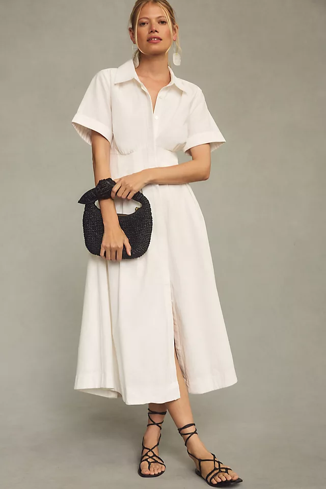 Modern Pleated Shirt Dress WHITE