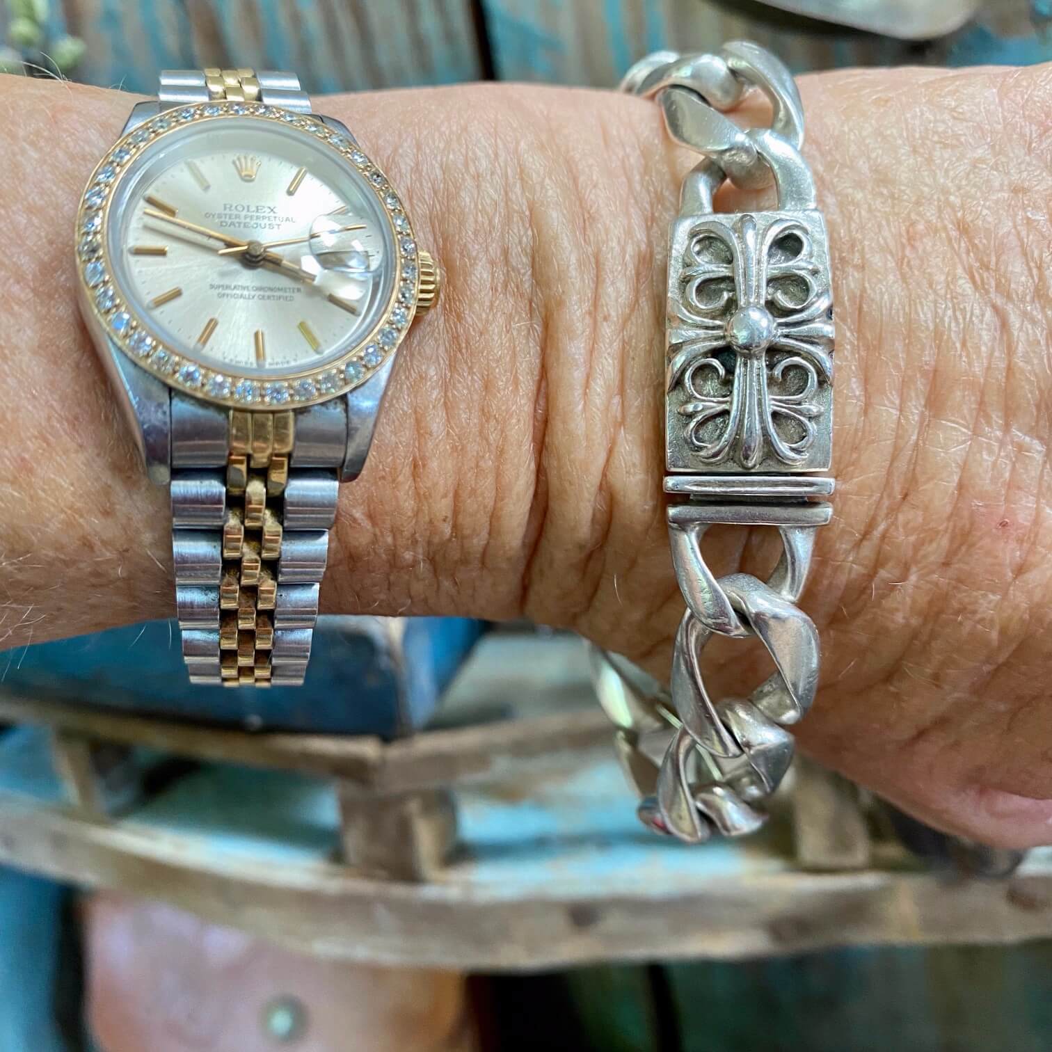 Vintage Heavy Chain Sterling Silver Bracelet