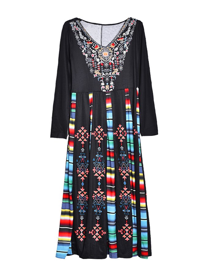Boho U-Neck Cotton Blends Dresses