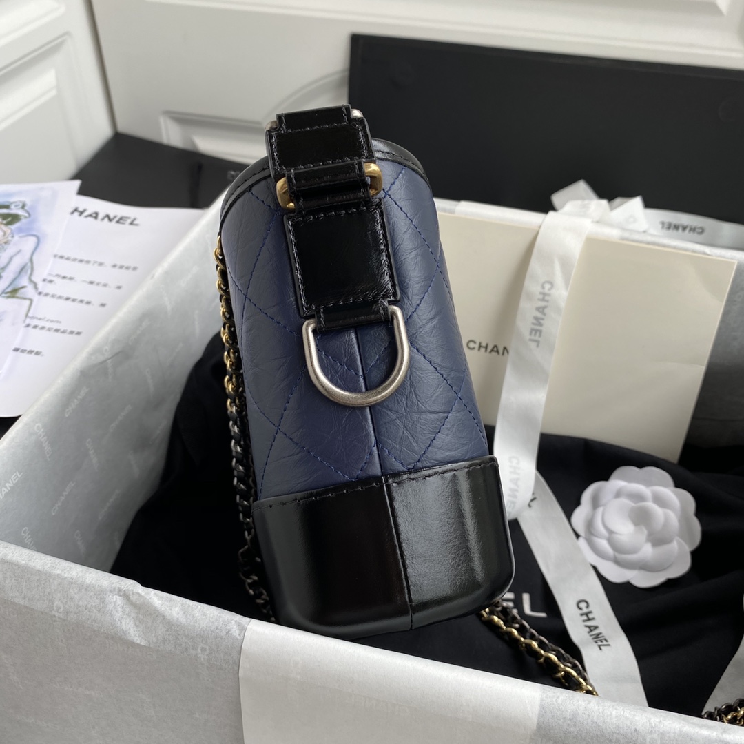 19A Gabrielle Small Hobo Bag in Navy Blue & Black Aged Calfskin with Gold & Silver Hardware (Model A91810) - Mocuir