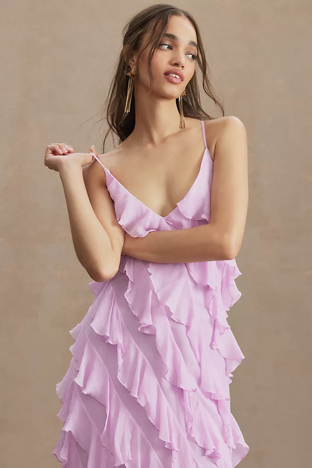Chic Bias-Cut Ruffled V-Neck Gown LILAC