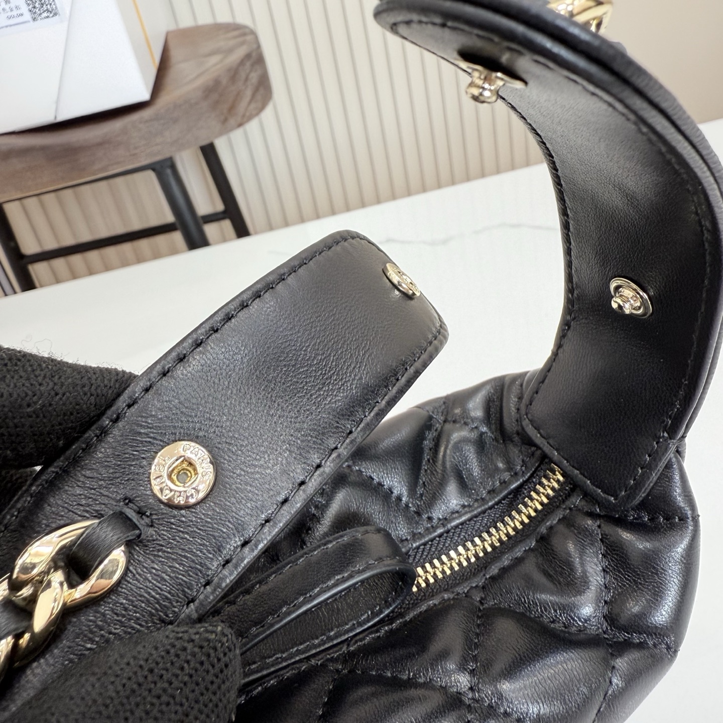 23C Hula Hoop Pouch Quilted Lambskin Bag in Black (Gold Hardware) - Mocuir