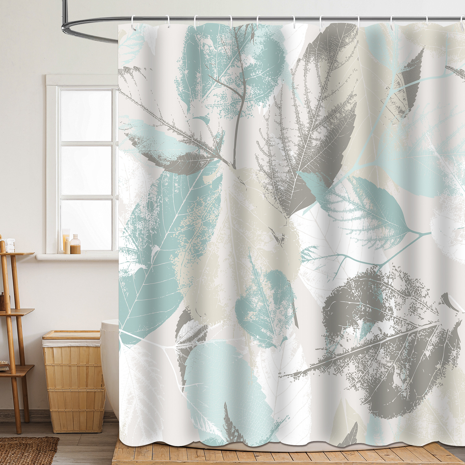 Shower curtain green plant leaf polyester 3d digital printing waterproof and mildew-proof shower bathroom partition