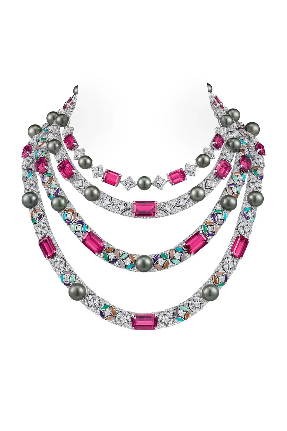 White Pearl Necklace & Tahitian Pearl Enamel Necklace