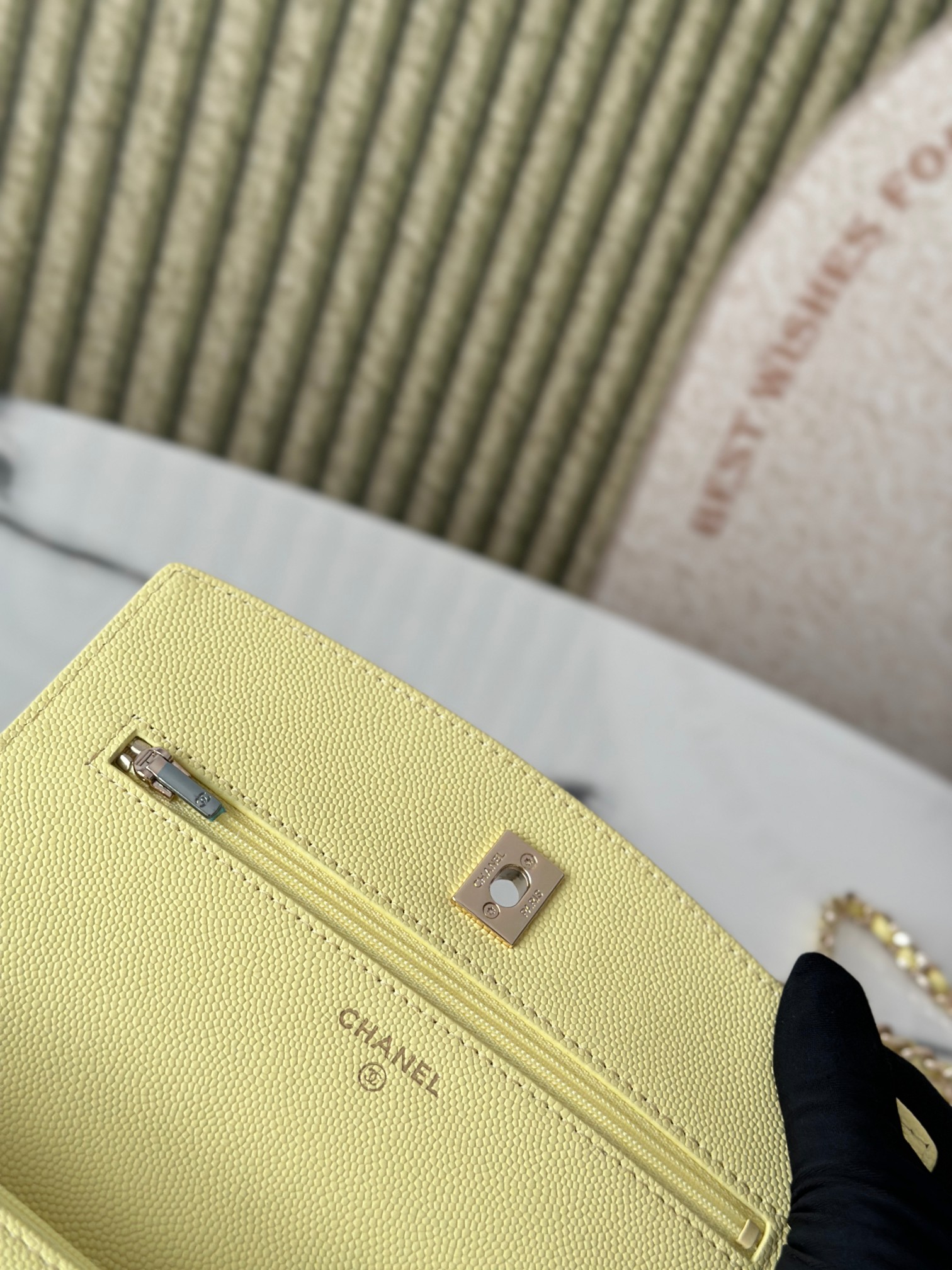 Classic Flap Mini Bag with Top Handle in Lemon Yellow Caviar Leather with Light Gold Hardware (Model AP3341) - Mocuir