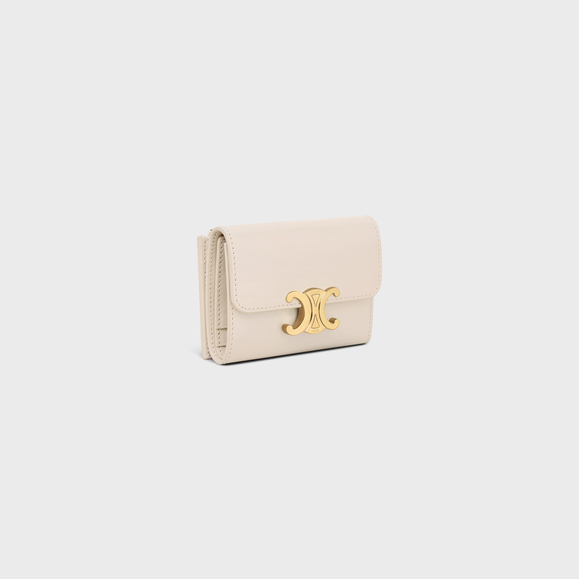 COMPACT WALLET WITH COIN TRIOMPHE IN SHINY CALFSKIN PALE BEIGE