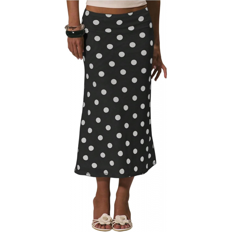 Women's Polka Dots Midi Skirt Summer Mesh Flowy Long Skirts