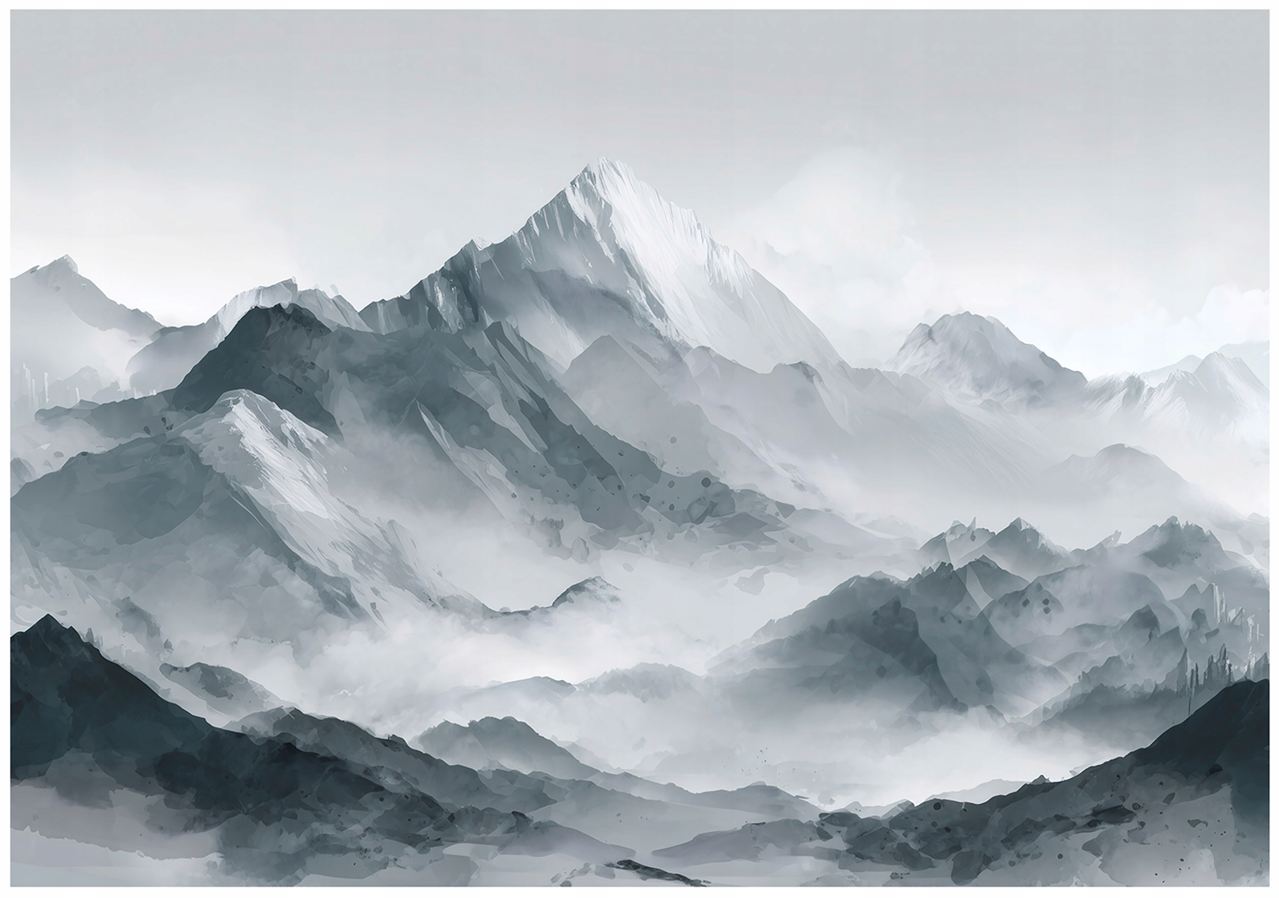 Watercolor mountain landscape wall mural for the bedroom or living room, non-woven wallpaper