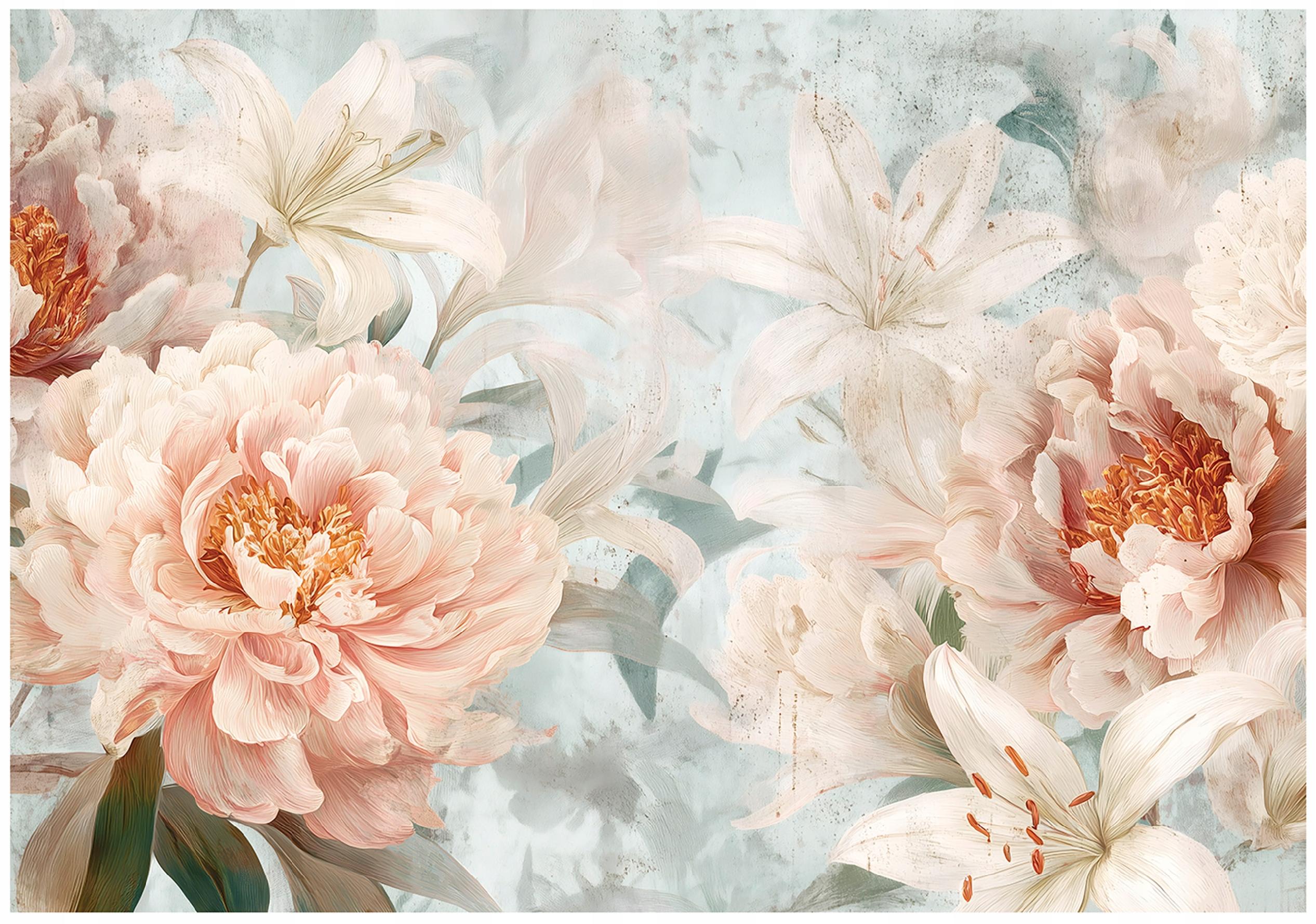 Boho peony flower wall mural for the bedroom or living room, non-woven wallpaper