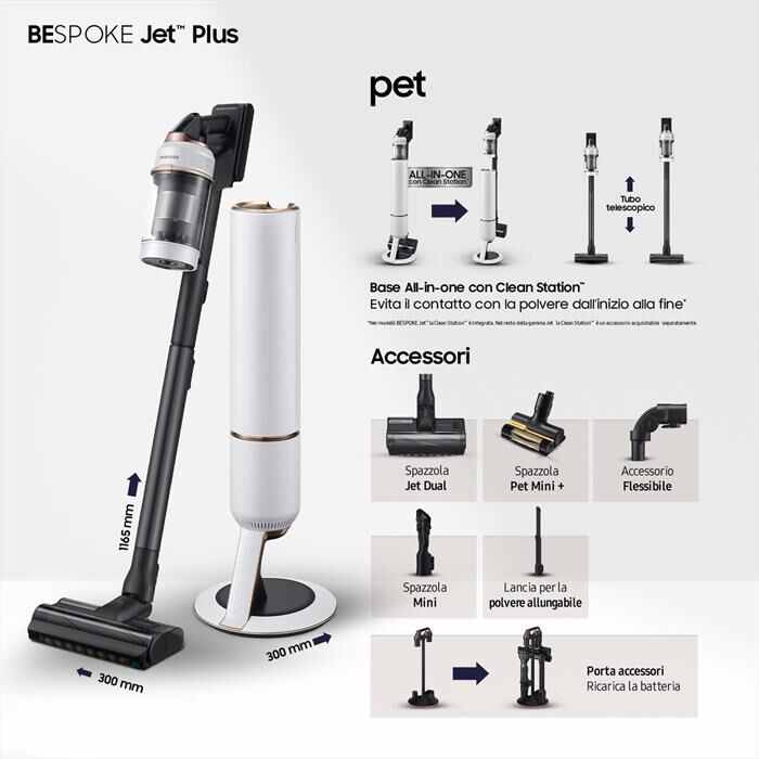 SAMSUNG - Scopa elettrica BESPOKE JET 2.0 PET VS20B95823W-Misty White
