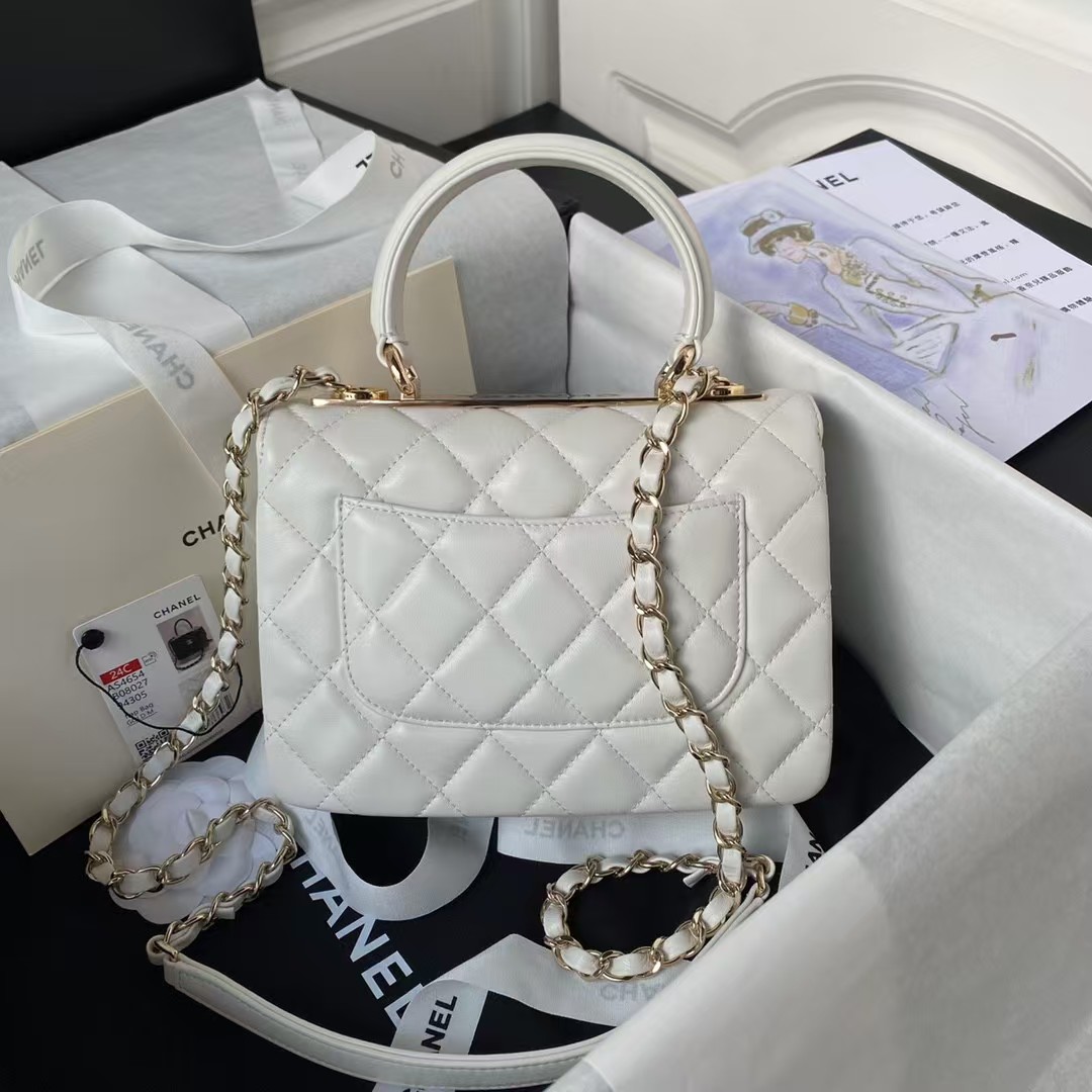 AS4654 Mini Fashion CC Flap Bag White Lambskin Light Gold Hardware
