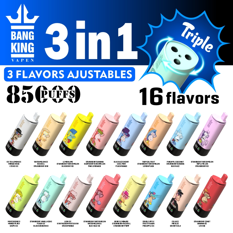 【Hot Sale🔥】Bang King 85000 85k Puffs 3 in 1 Flavors Newest Original Rechargeable LCD Display Disposable Vape