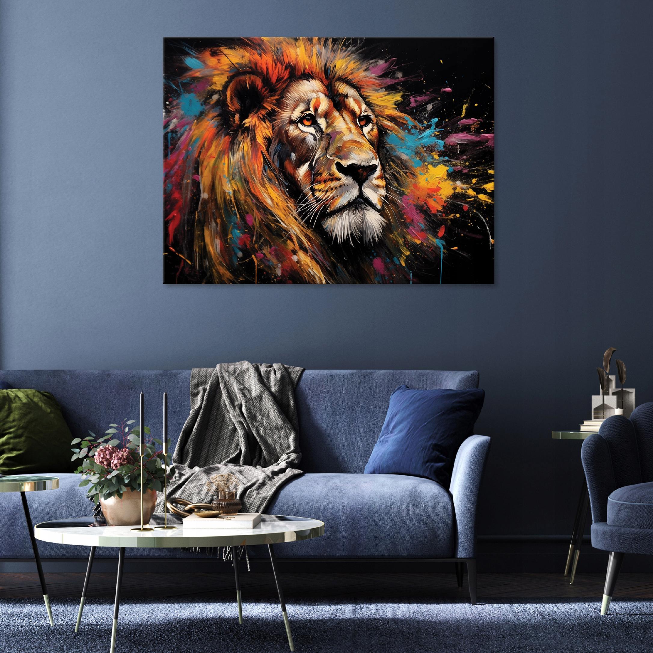 Abstract pop art lion painting on canvas, bedroom or living room wall, 40x30