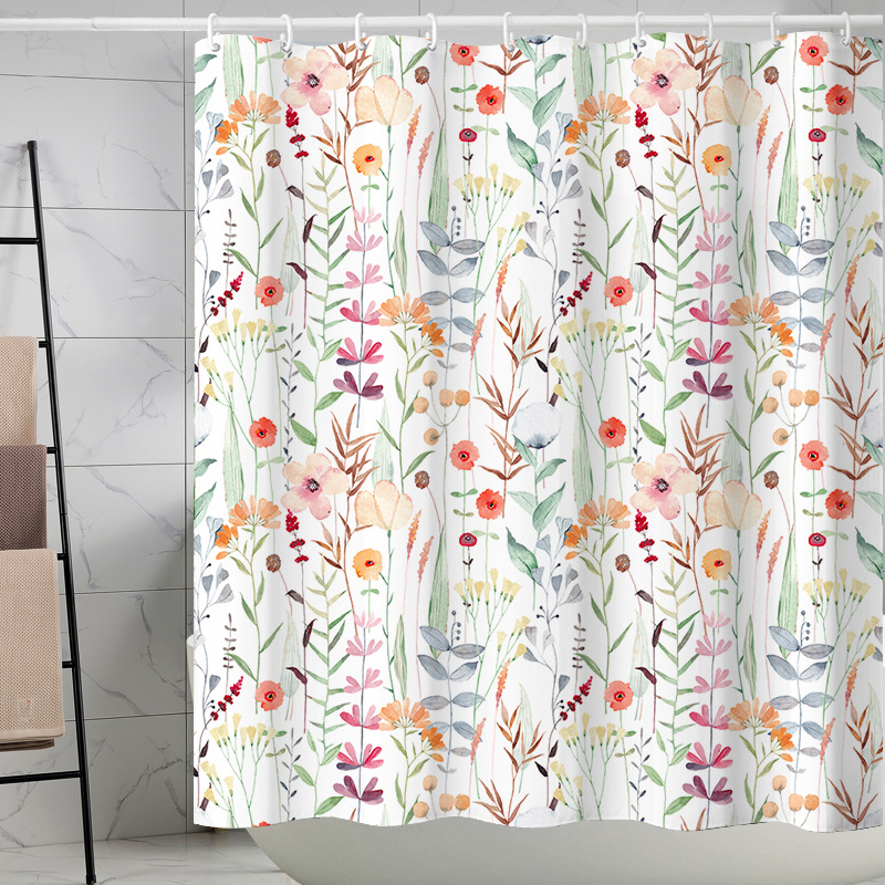 Digital printing watercolor ink flower simple geometric shower curtain waterproof and moisture-proof sanitary interval