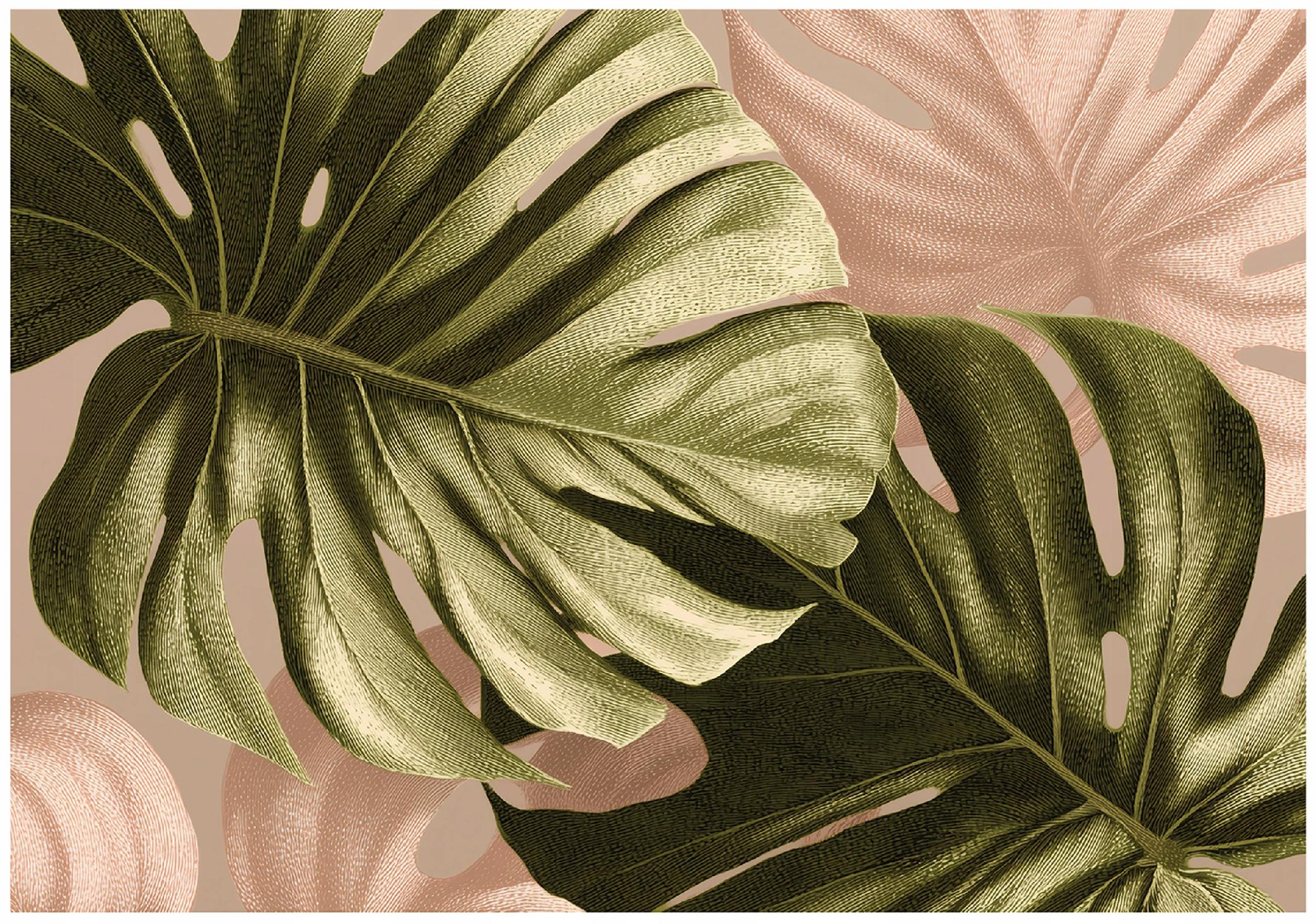 Monstera leaves wall mural, green, bedroom, living room, non-woven wallpaper,