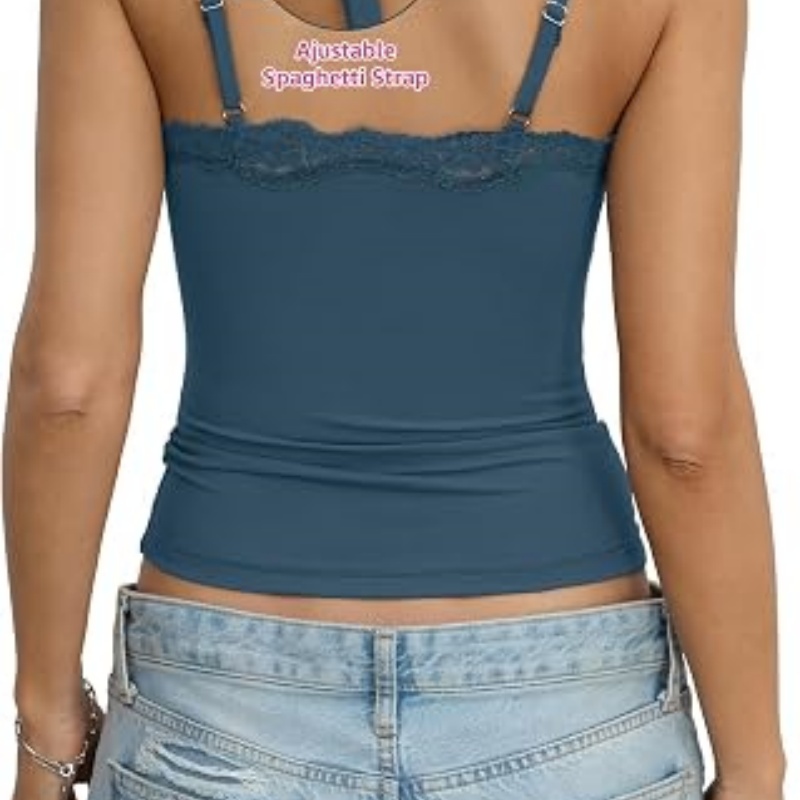 Womens Lace Camisole Top Sexy Square Neck Spaghetti Strap Tank Top