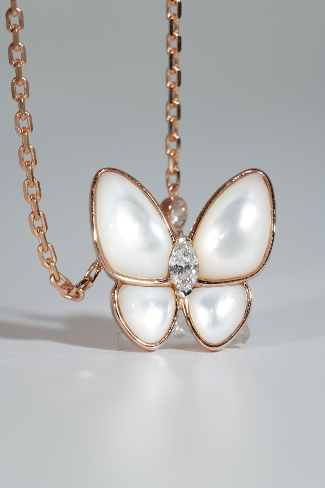 Mother-of-Pearl Butterfly Diamond Pendant Necklace
