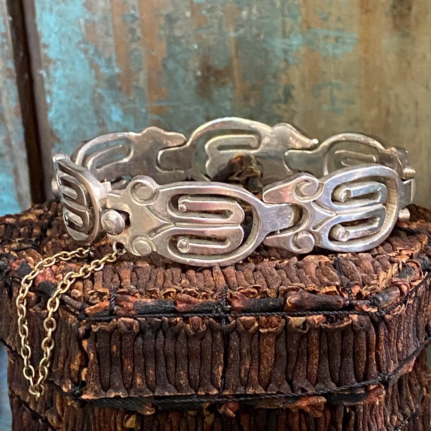 Vintage Mexican Solid Sterling Silver Panel Bracelet Taxco