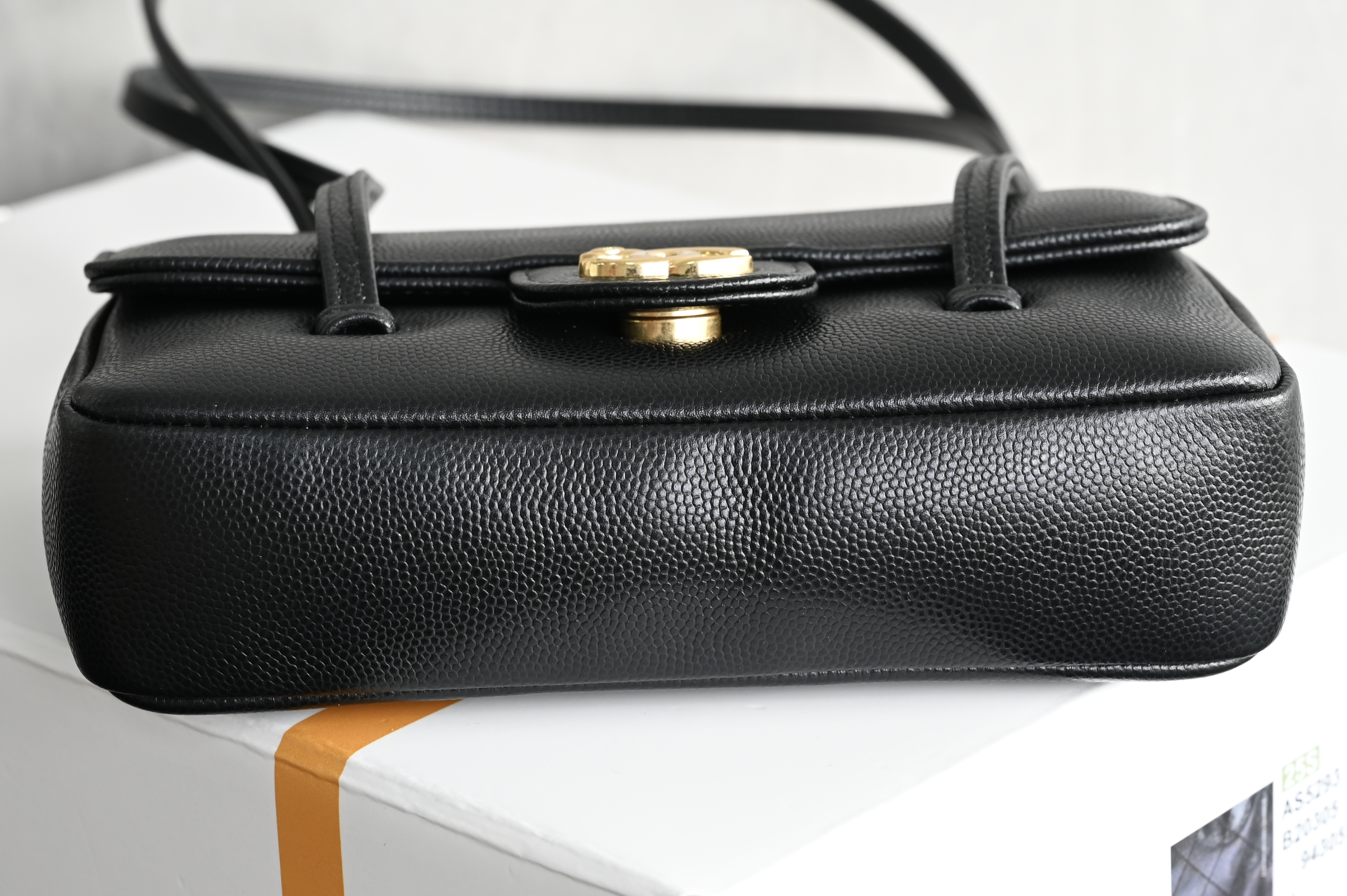 26S Preppy Coco Mini Flap Bag in Black Grained Shiny Calfskin with Gold-Tone Hardware - Mocuir