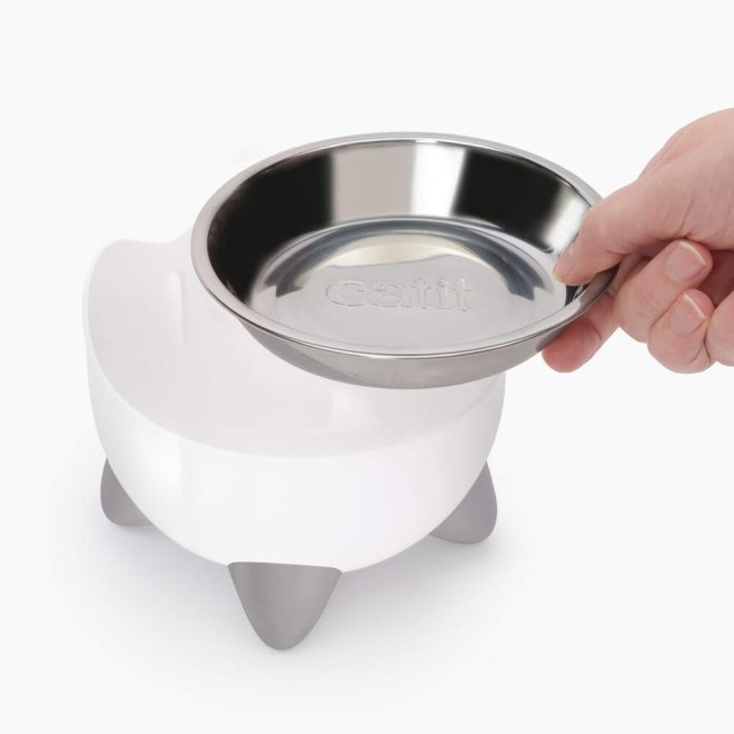 Catit Pixi Combo sett drikkefontene & hevet matskål hvit