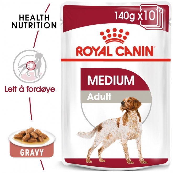 Royal Canin Medium Adult Gravy våtfôr til hund 10x140 g
