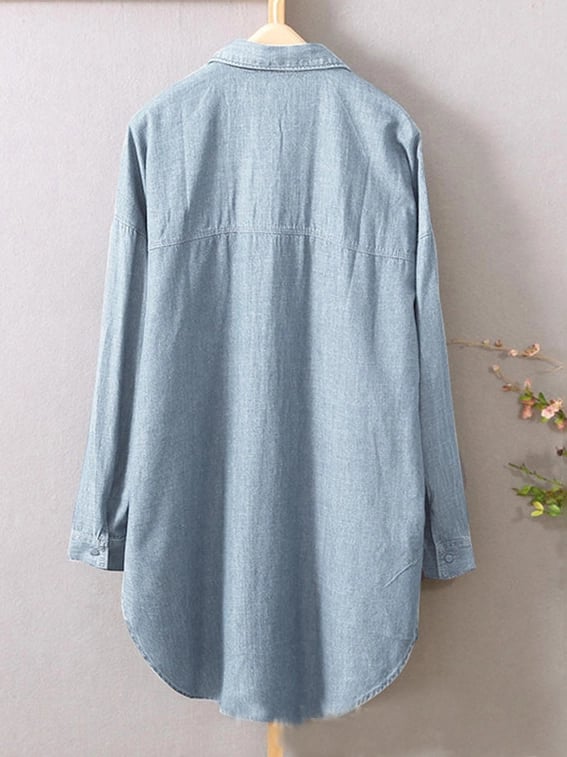Blue Denim cotton and linen shirt loose shirt top
