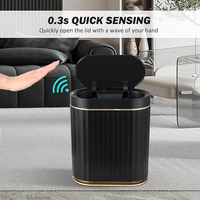 SMARTTOSS Black Bathroom Trash Can with