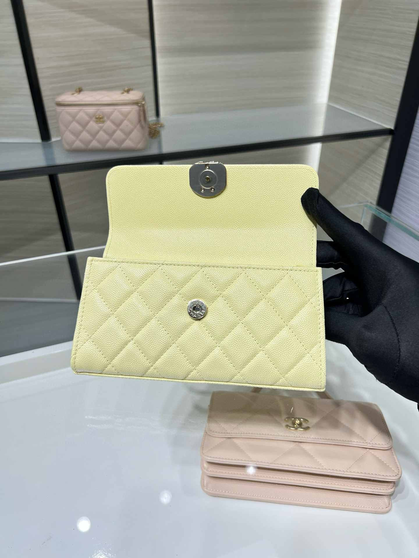 26S Spring-Summer Collection AP3238 Mini Top Handle Flap Bag in Yellow Quilted Grained Calfskin (Caviar) with Gold-Tone Hardware - Mocuir