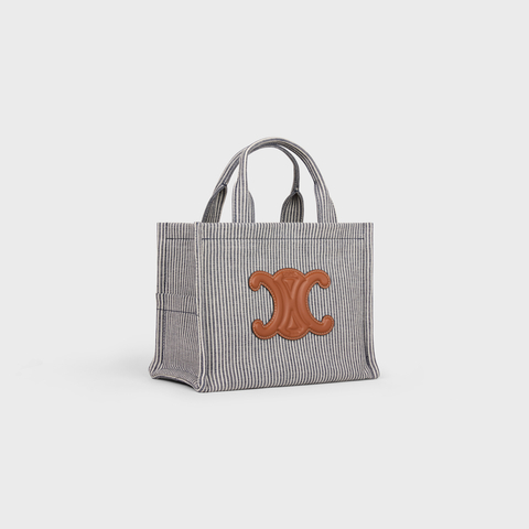 SMALL CABAS THAIS IN STRIPED TEXTILE NAVY BLUE