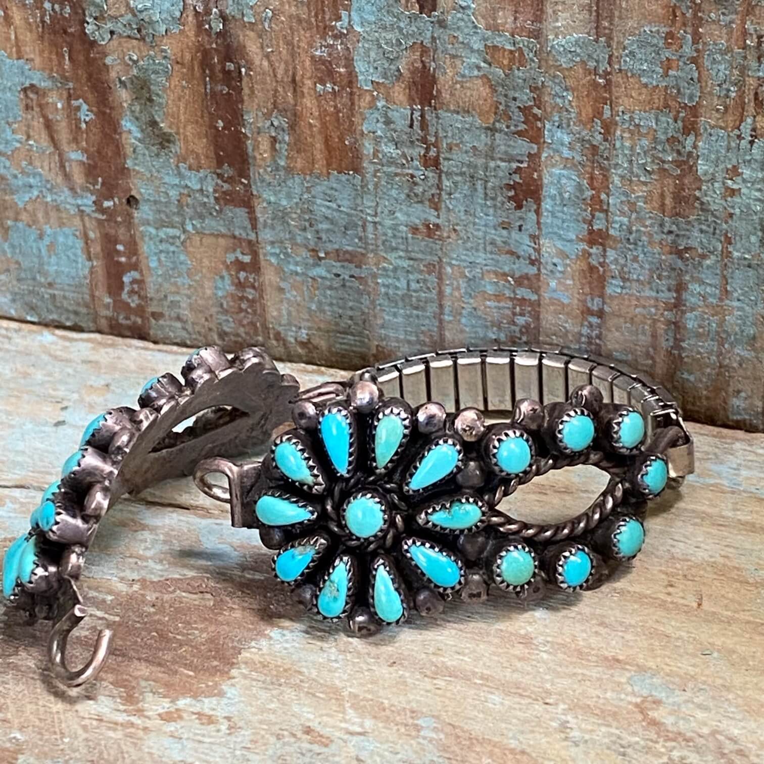 Sterling Silver Turquoise Rosette Watch Band Plates Navajo J Agoodie