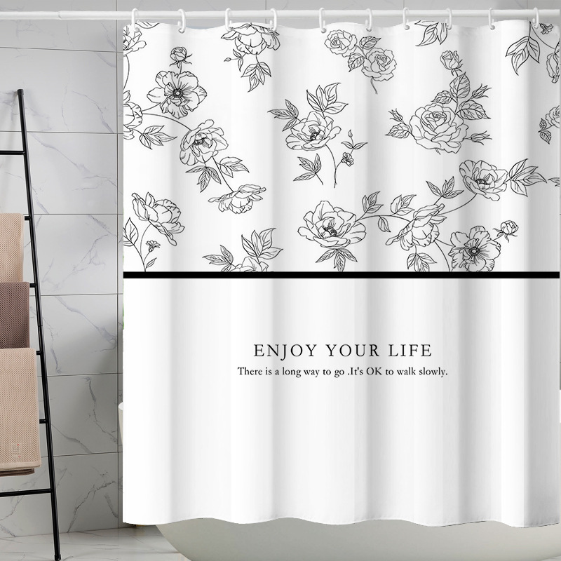 Digital printing watercolor ink flower simple geometric shower curtain waterproof and moisture-proof sanitary interval