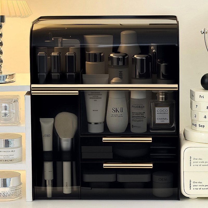 Desktop dresser cosmetics and skin care products storage cabinet advanced sense large capacity dust-proof cosmetic brush storage box with cover