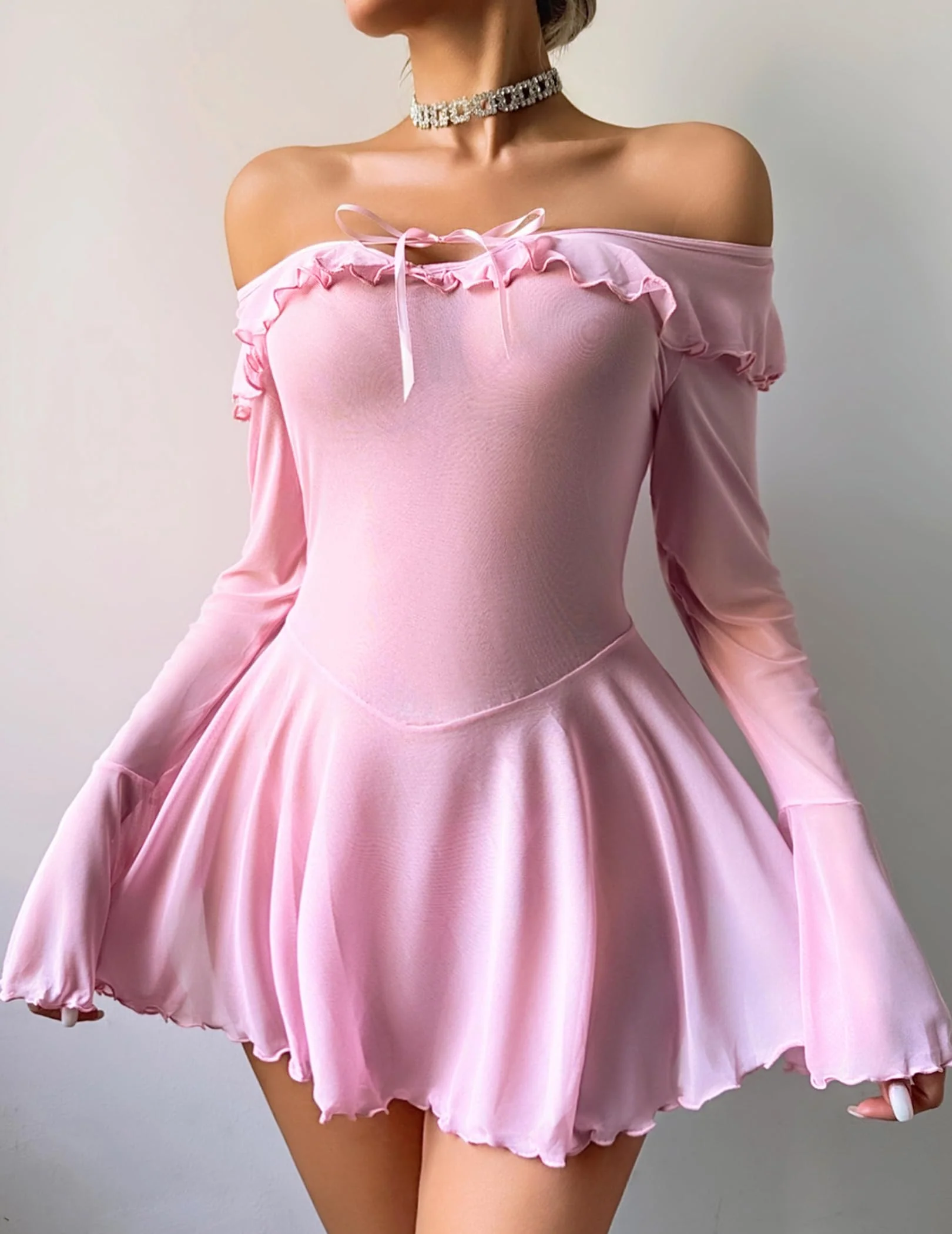 Lingerie Mesh Babydoll Long Sleeve Lingerie For Women Sexy Outfits