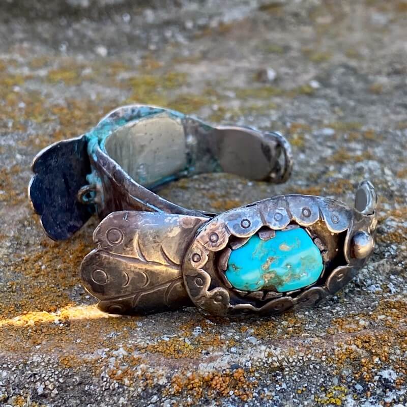 Primitive Grungy Turquoise Sterling Silver Watch Bracelet
