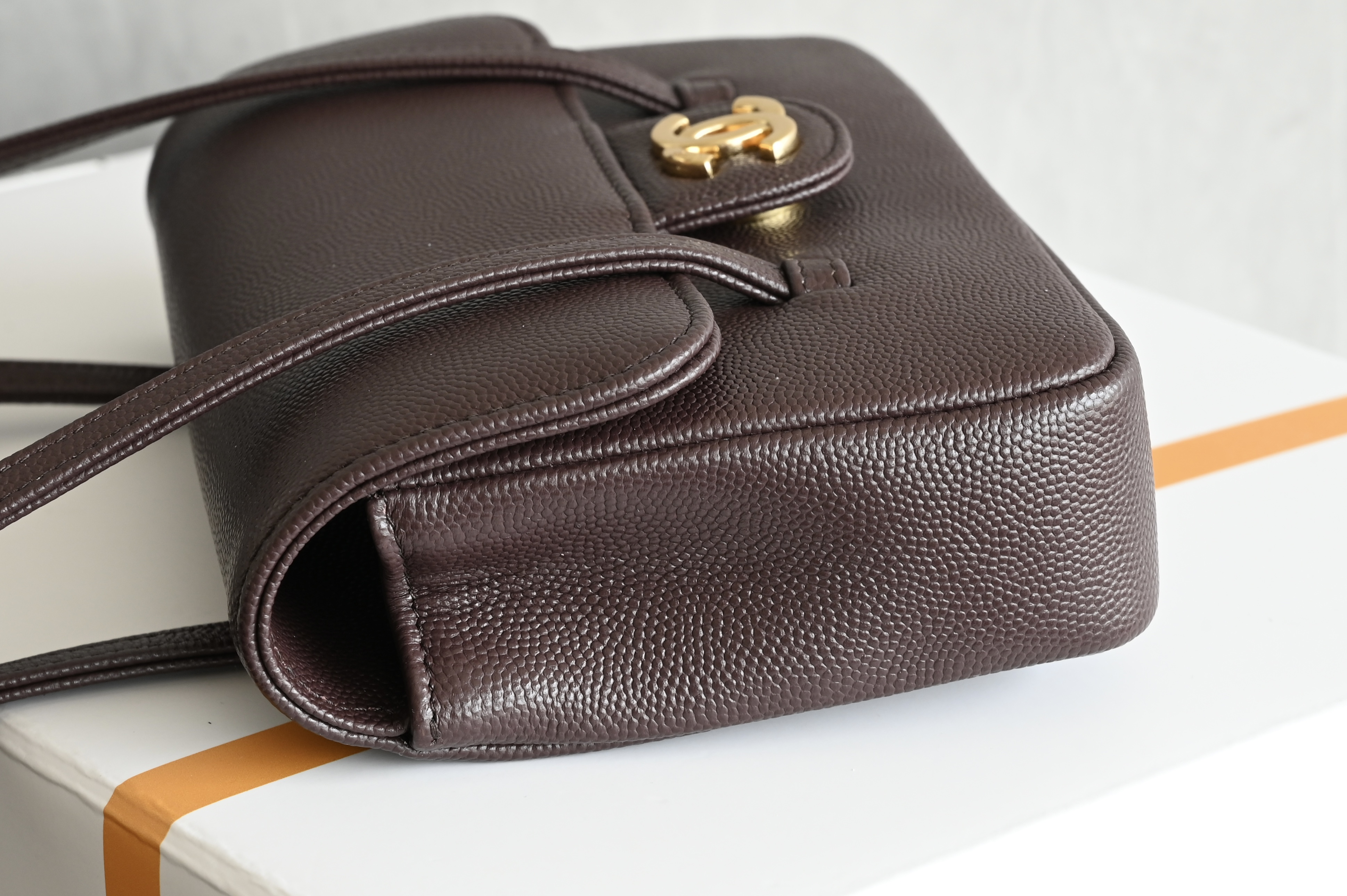 26P Pre-Collection Preppy Coco Small Flap Bag (AS6130) in Dark Burgundy Grained Shiny Calfskin (Caviar) with Gold-Tone Hardware - Mocuir