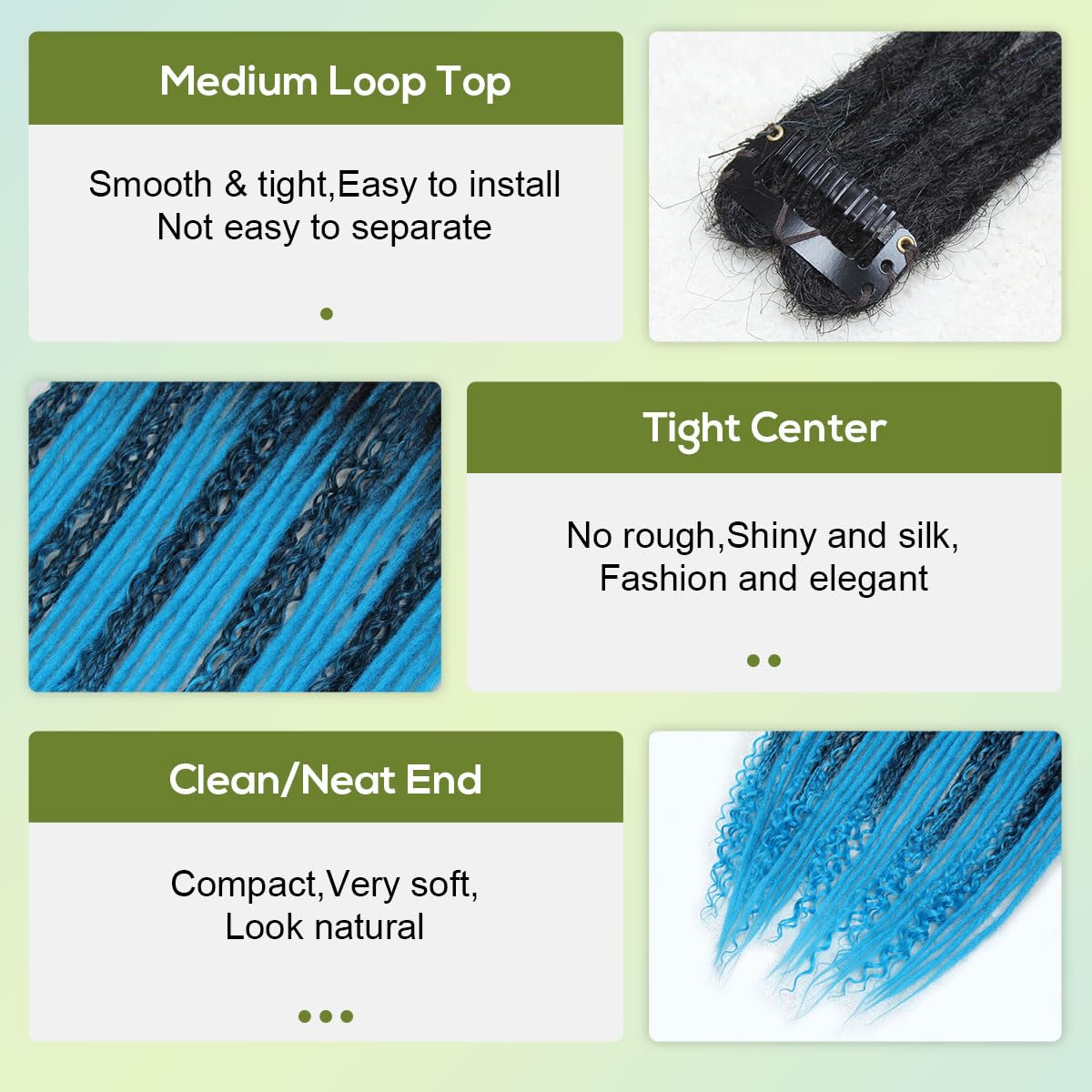 10PCS Clip in Dreadlock Extensions Full Sets, 24 inch Synthetic Clip Dreads Extensions Handmade Soft(Black/Blue, Clip-in 40 Strands)