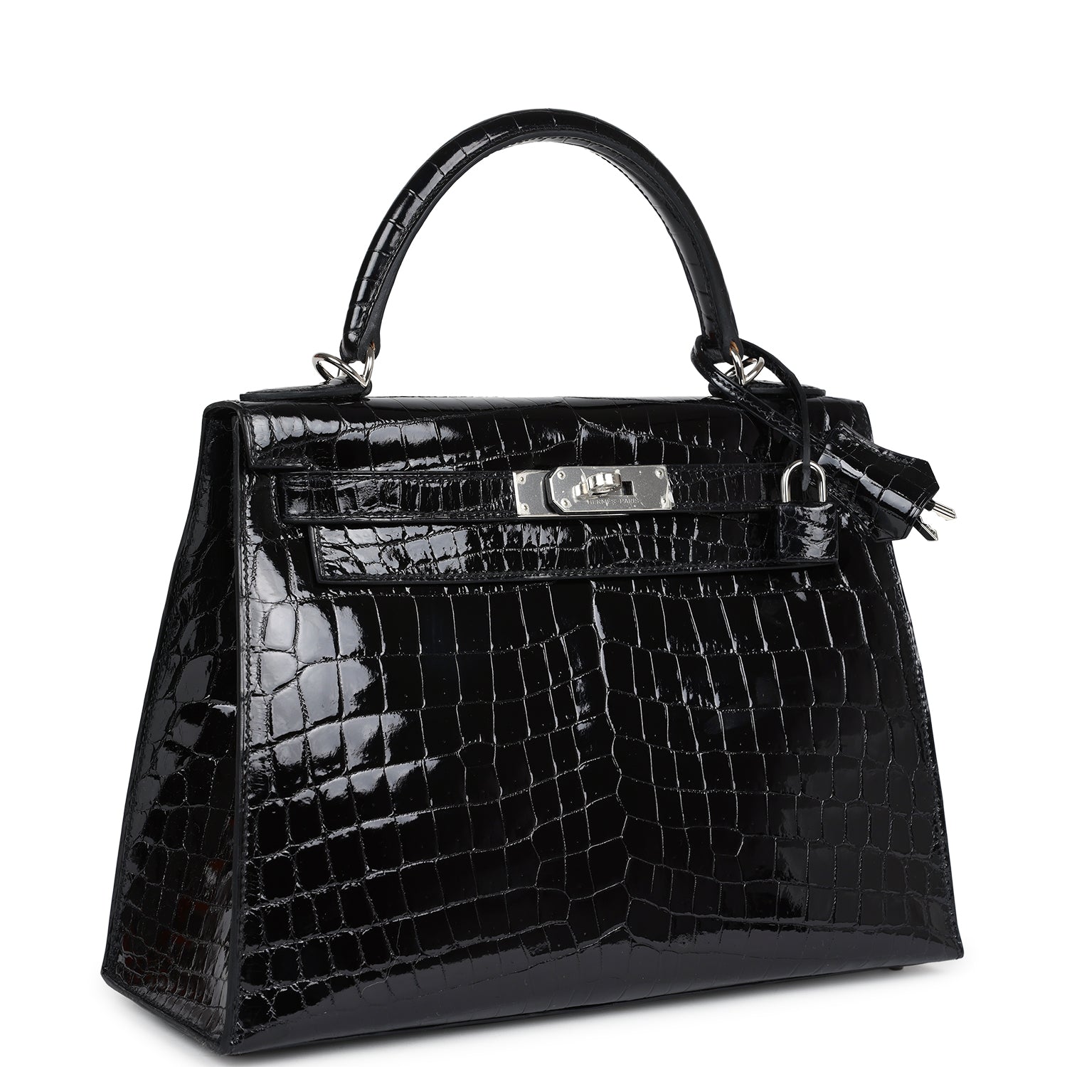 Kelly Sellier 28 Black Shiny Niloticus Crocodile Palladium Hardware
