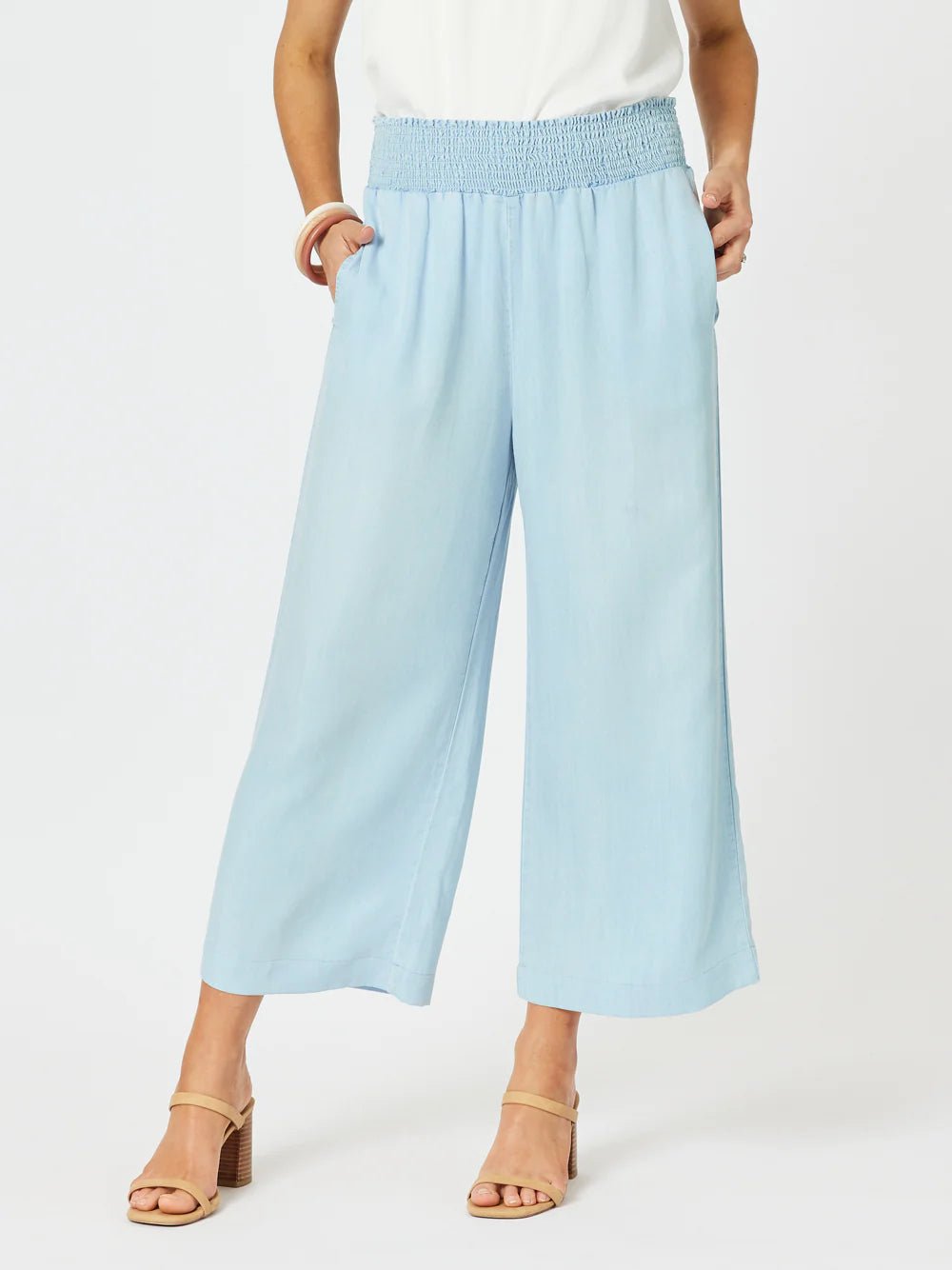 Smocked-Waist Cotton Wide Leg Pant‌