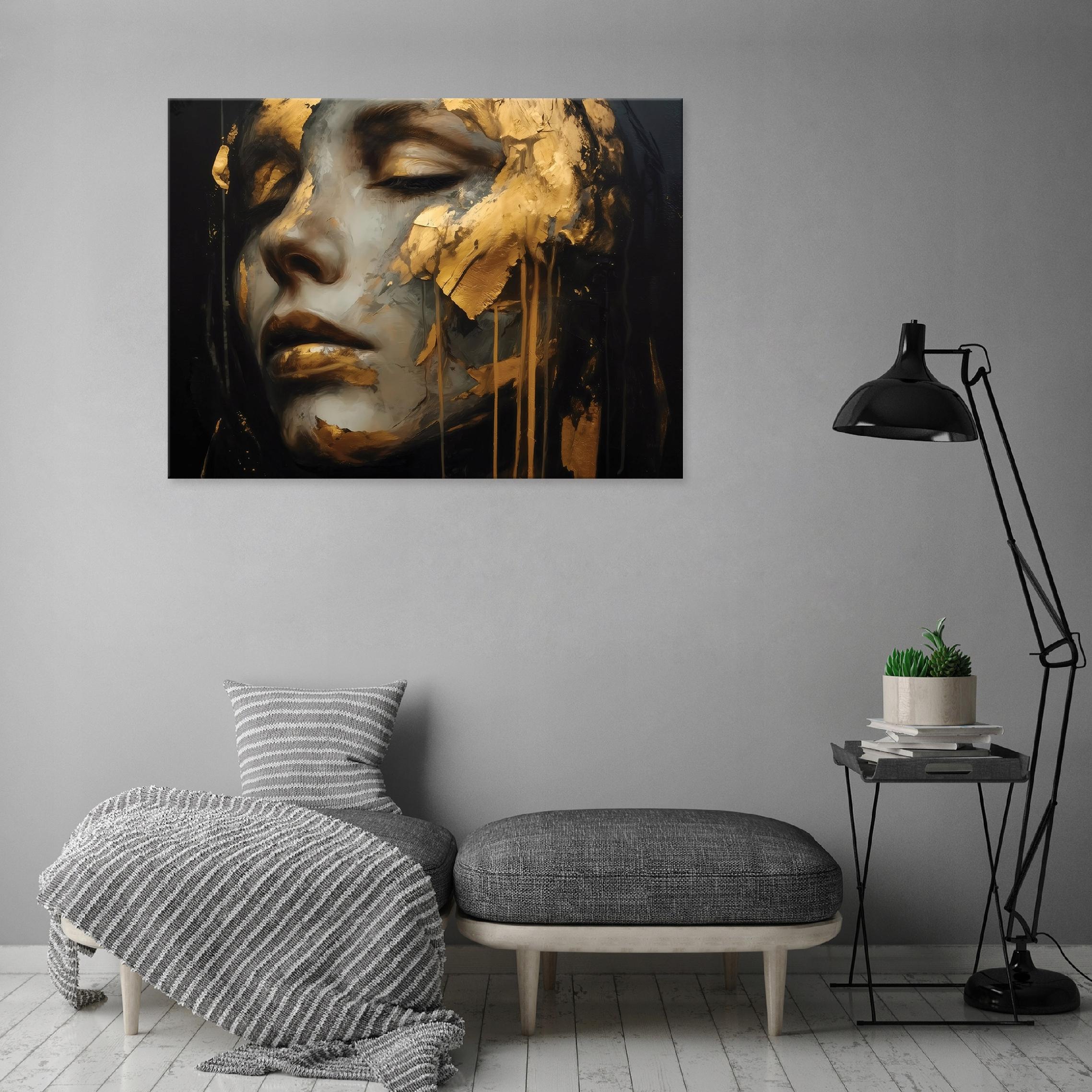 Abstract painting of a woman in gold for the bedroom, living room, or kitchen on canvas, 40x30