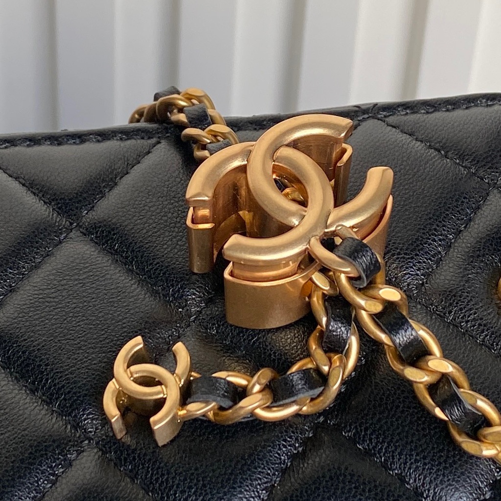 Small Vanity Case with Chain (AP3940) in Black Shiny Lambskin with Gold-Tone Hardware, 25B Fall-Winter Collection - Mocuir