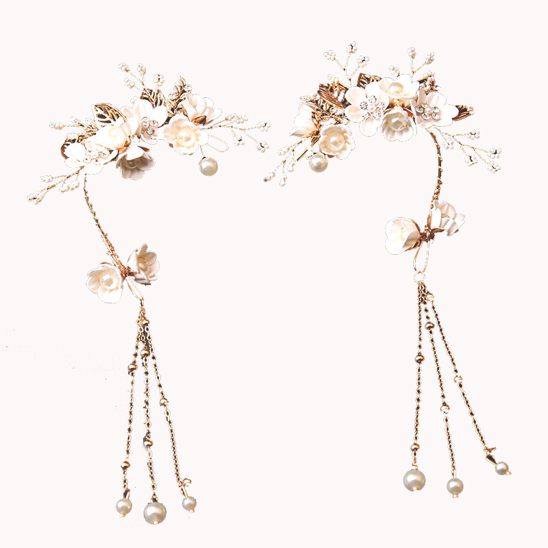 Bridal headdress pink and white flower earrings accessories combination of colorful bridal wedding dinner set ear rings