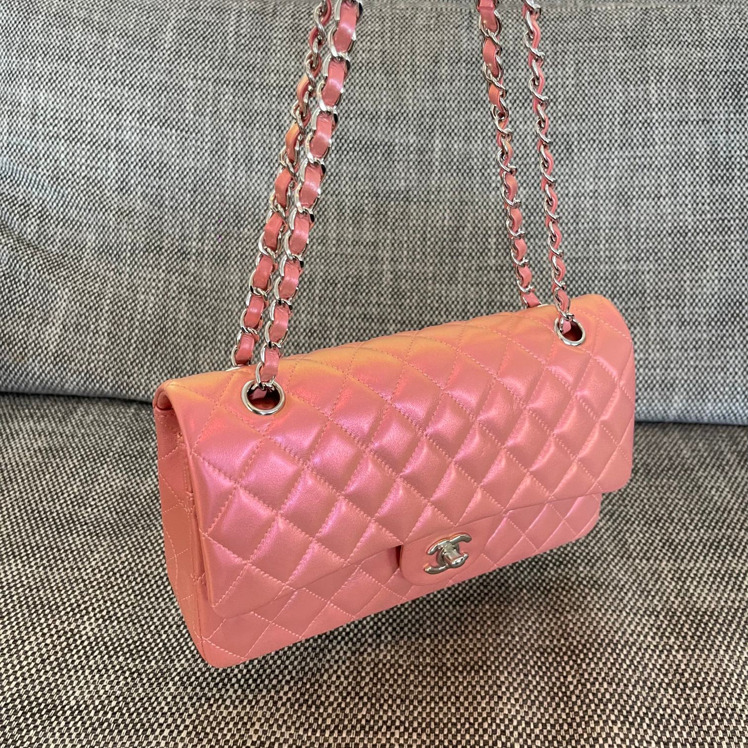 Classic Flap Quilted Lambskin Shoulder Bag in Peach Pink (Silver Hardware) - Mocuir