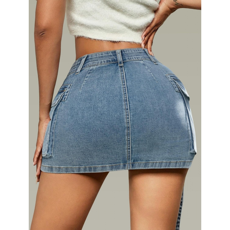 Women Cargo Denim Mini Low Skirt