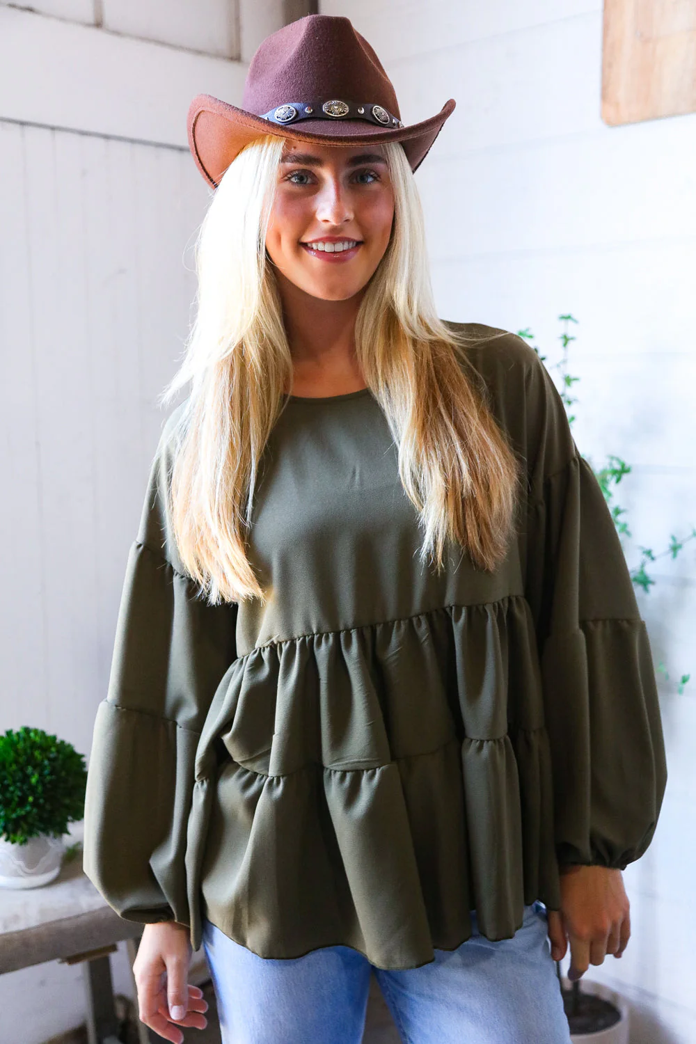 Take Me Home Olive Babydoll Oversized Blouse