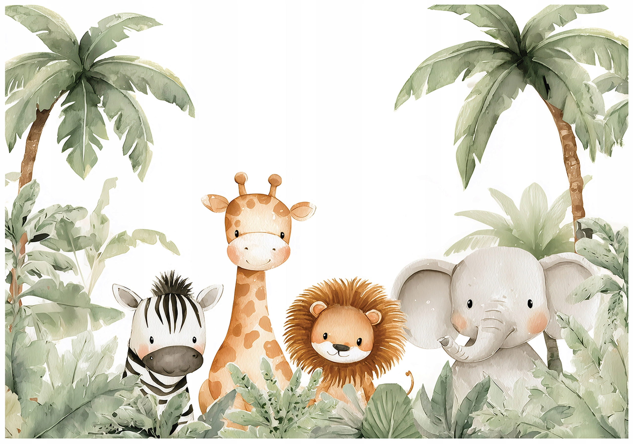 Children's wall mural jungle animals palm trees for a child's room
