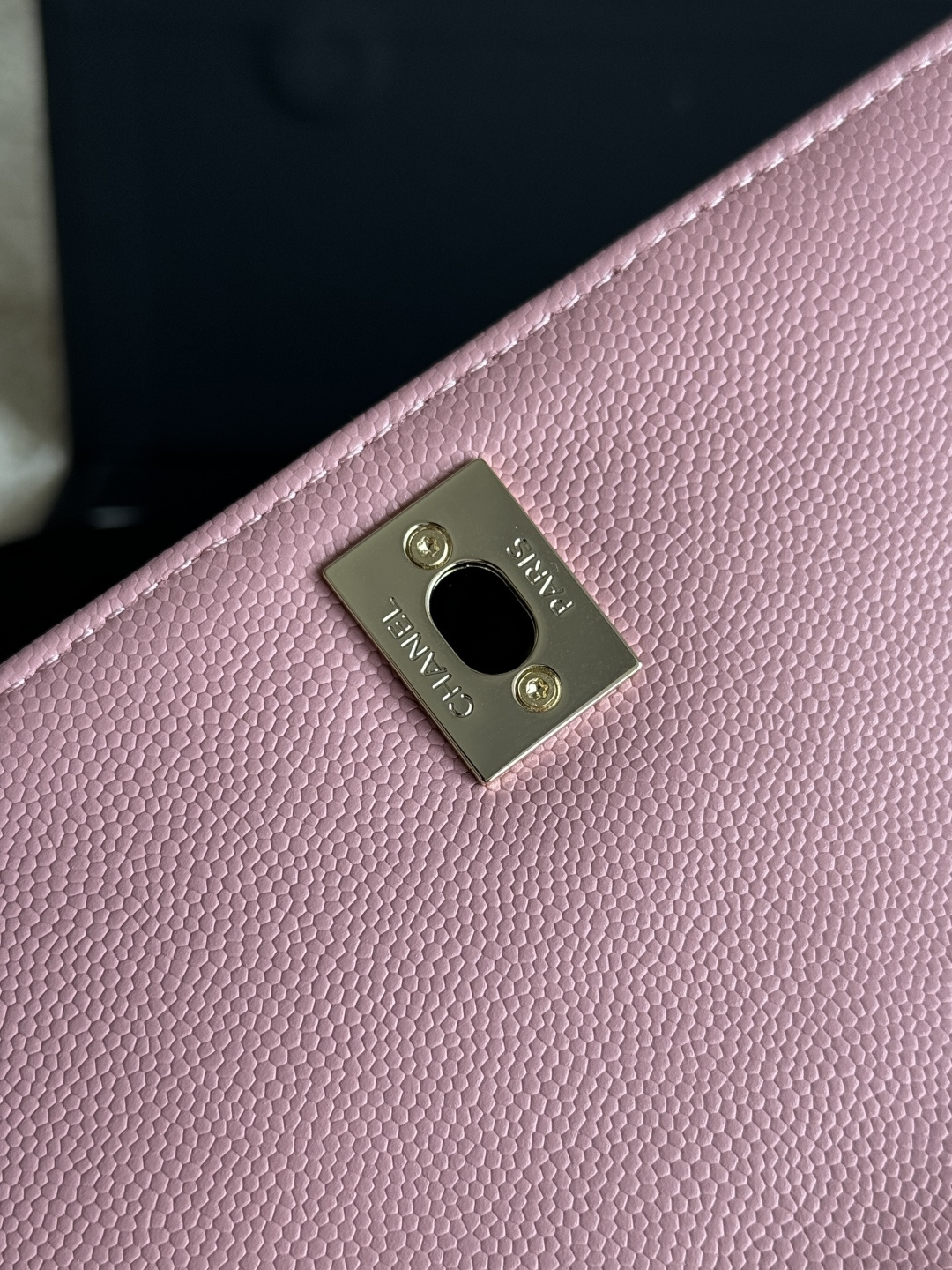 Small Coco Handle Flap Bag in Pink Quilted Caviar Leather with Light Gold-Tone Hardware - Mocuir