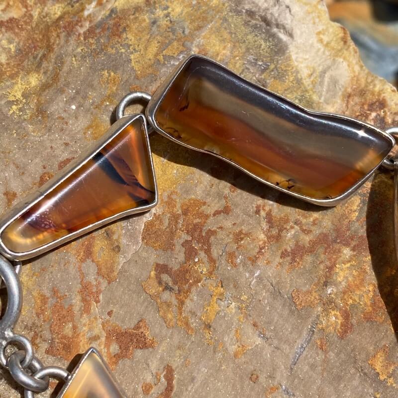 Sterling SIlver Panel Bracelet with Free-Form Natural Agates