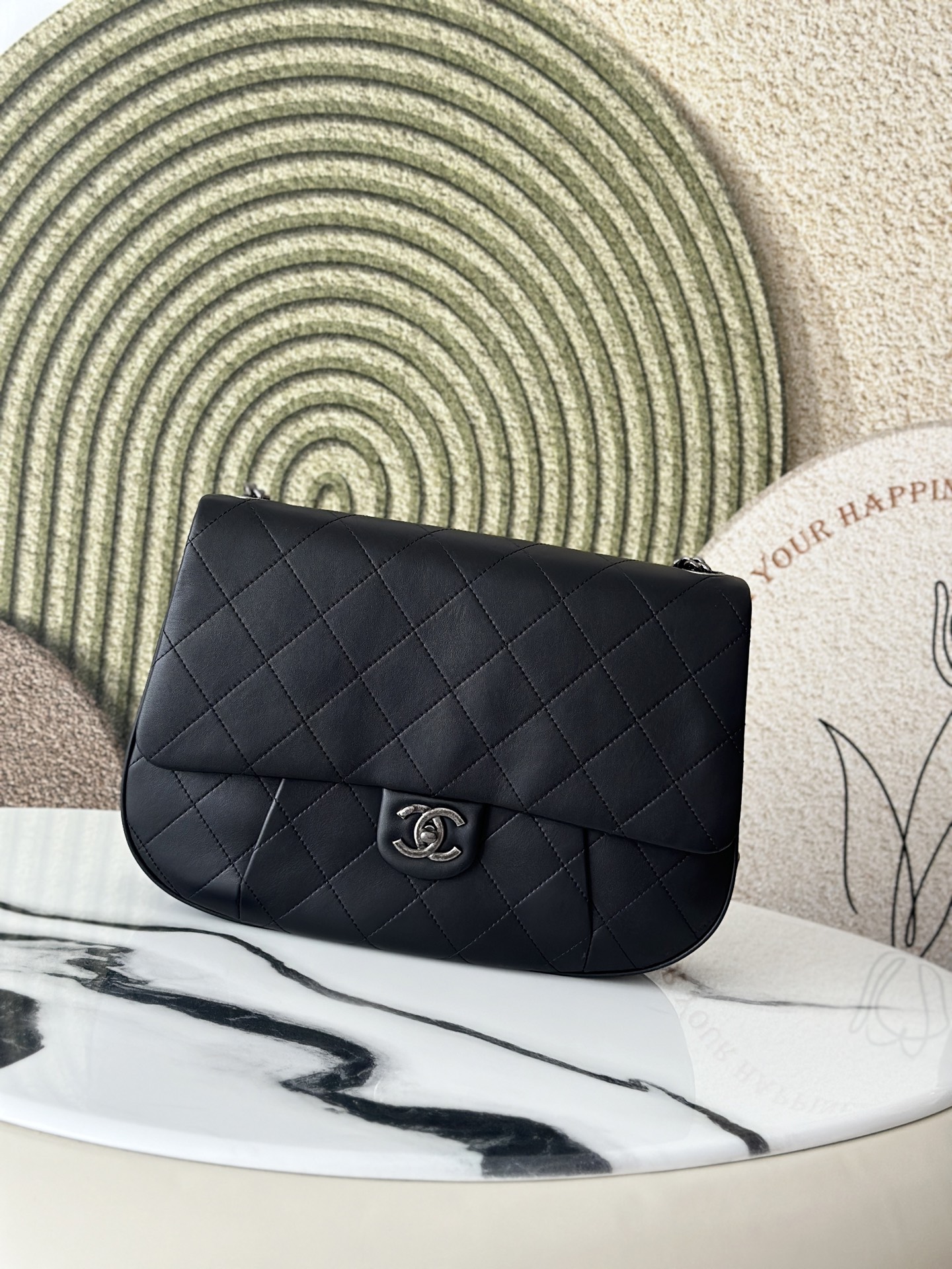 Black Calfskin Quilted Large Messenger Flap Bag with Ruthenium Hardware - Mocuir