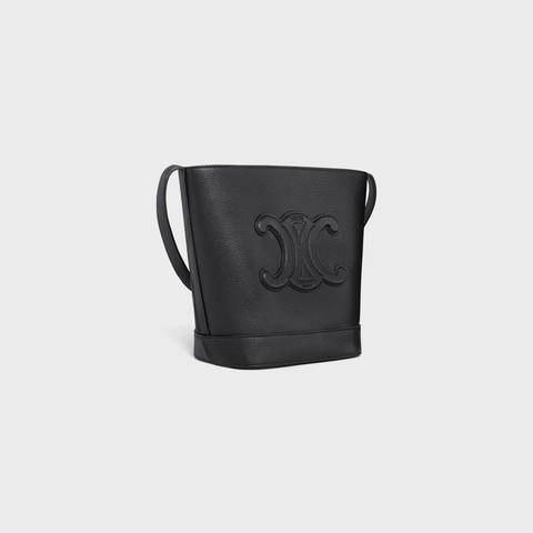 SMALL BUCKET CUIR TRIOMPHE IN GRAINED CALFSKIN BLACK