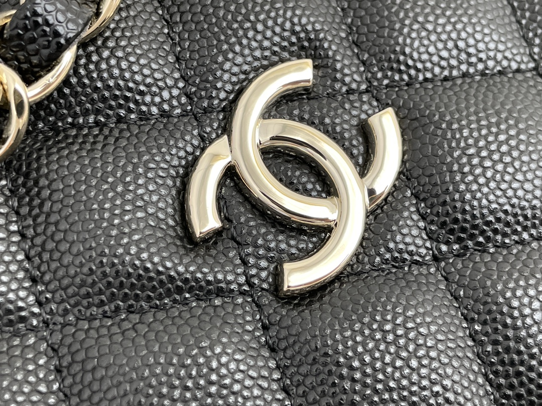 23P Mini Bucket Tote Bag in Black Quilted Grained Calfskin (Caviar) with Silver-Tone Hardware (Model AS3176) - Mocuir